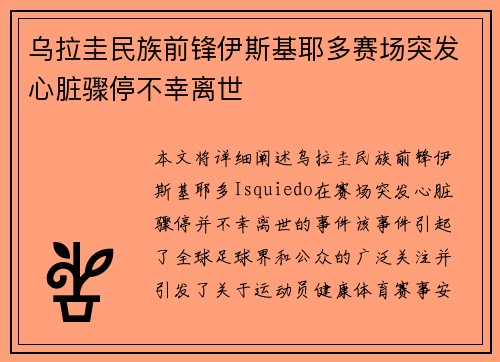 乌拉圭民族前锋伊斯基耶多赛场突发心脏骤停不幸离世 乌拉圭民族前锋伊斯基耶多赛场突发心脏骤停不幸离世